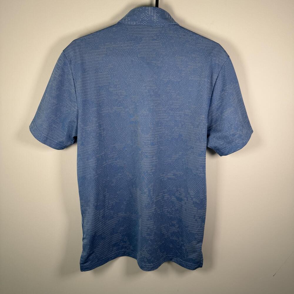 Adidas Polo Shirt Mens Medium Blue Geometric Knit Stretch Performance Golf - Picture 7 of 7